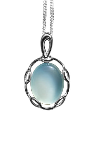 Gossamer Aqua Agate Silver Pendant and Chain