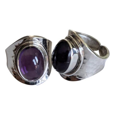 Amethyst Silver Hammered Rings