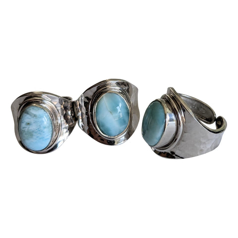 Larimar Silver Hammered Ring