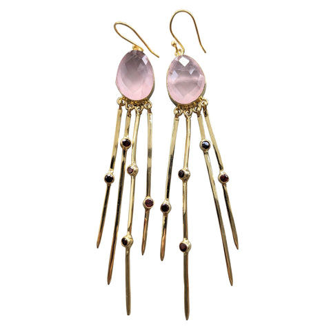 Silver Gold Plated Rose Quartz and Garnet Earrings