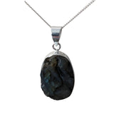Natural Uncut Labradorite Silver Pendant and Chain
