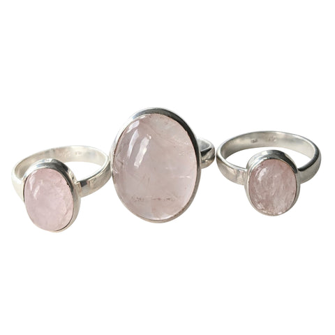 Dainty Rose Quartz Silver Rings