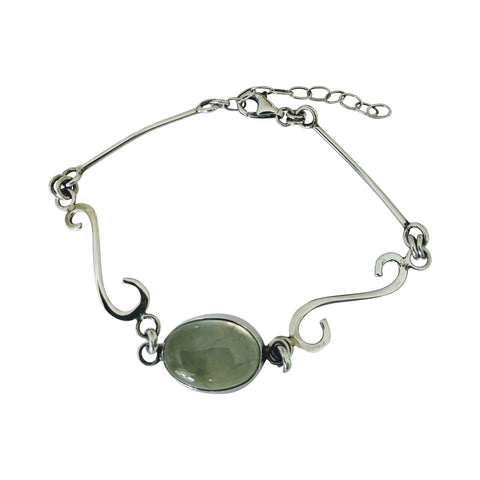 Scroll Prehnite Silver Bracelet