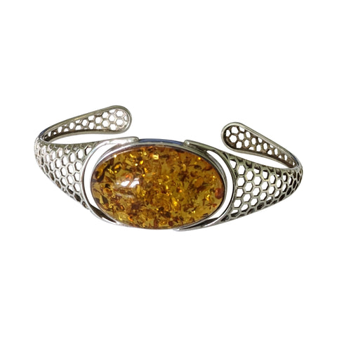 Honeycomb Amber Silver Bangle