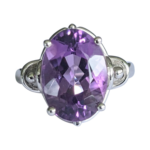 Prasiolite Faceted Amethyst Silver Ring