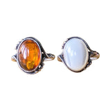 Organic Amber and Mother of Pearl Silver Rings