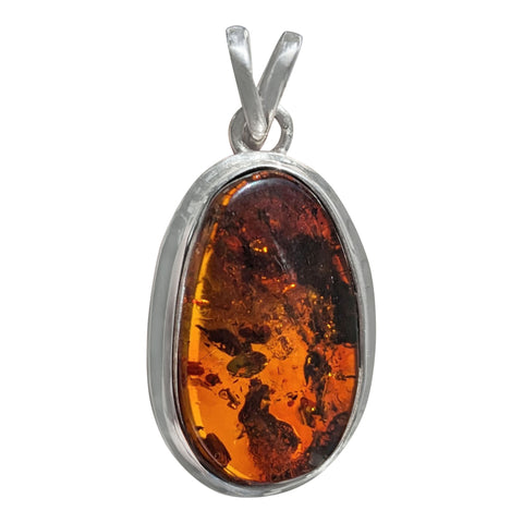 Sunset Amber Silver Pendant and Chain