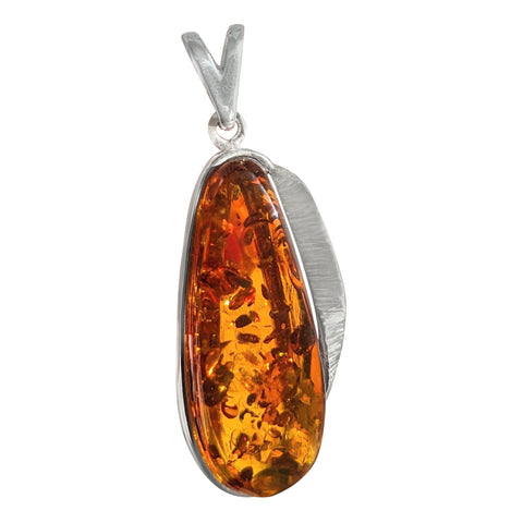 Glowing Amber Silver Pendant and Chain