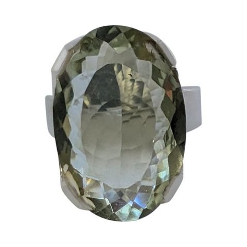 Prasinos Faceted Green Amethyst Silver Ring