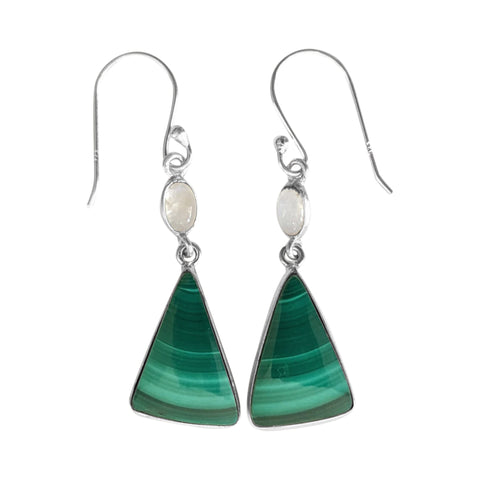 Pinus Malachite and Moonstone Silver Earrings