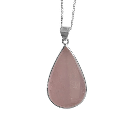 Teardrop Rose Quartz Silver Pendant and Chain