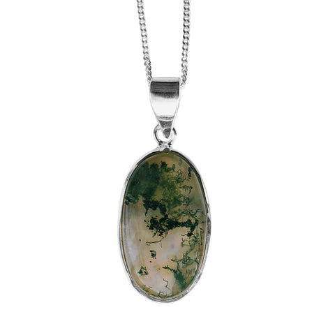 Koke Moss Agate Silver Pendant and Chain