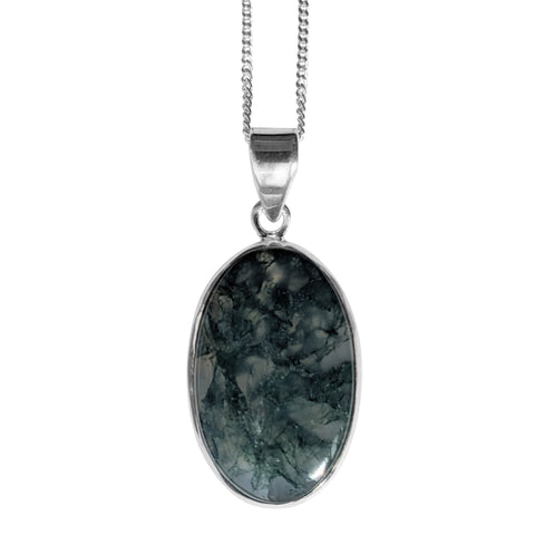 Ohu Moss Agate Silver Pendant and Chain