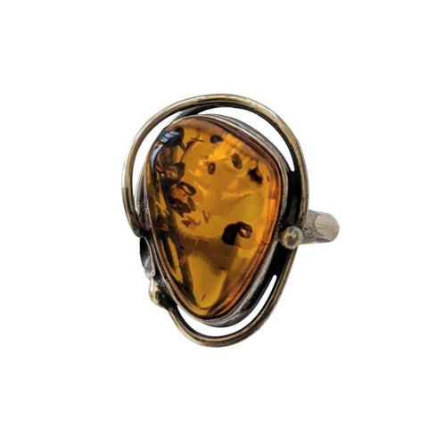 Inyosi Amber Silver Ring