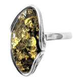Kagayaku Green Amber Silver Ring