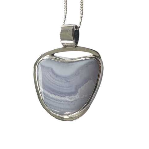 Koronka Blue Lace Agate Silver Pendant and Chain