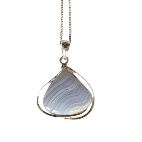 Uleyisi Blue Lace Agate Silver Pendant and Chain