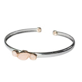 Rose Quartz Silver Bangle with Rose Gold Accents