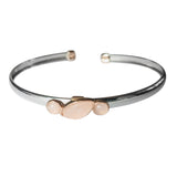 Rose Quartz Silver Bangle with Rose Gold Accents