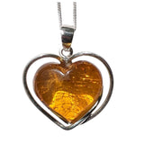 Inangaa Amber Silver heart Pendant and Chain