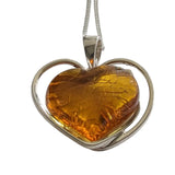 Inangaa Amber Silver heart Pendant and Chain