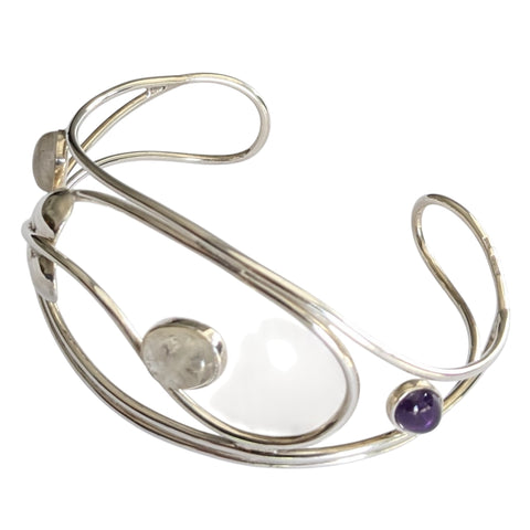 Florence Moonstone and Amethyst Silver Bangle