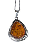Favos Amber Silver Pendant and Chain