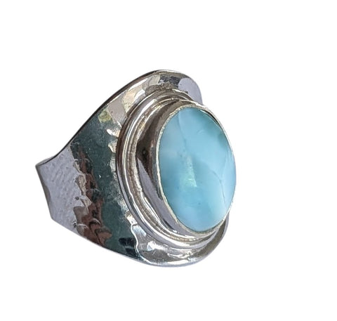 Larimar Silver Hammered Ring