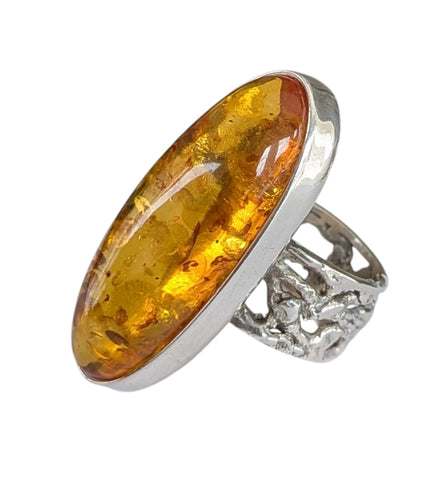 Elaborate Amber Silver Ring