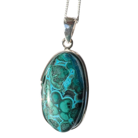 Cuprum Azurmalachite Silver Pendant and Chain