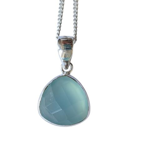 Aqua Agate Sea Green Faceted Pendant