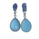 Faceted Aqua Agate Silver Earrings