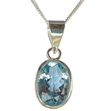 Cerulean Blue Topaz Silver Pendant and Chain