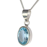 Cerulean Blue Topaz Silver Pendant and Chain