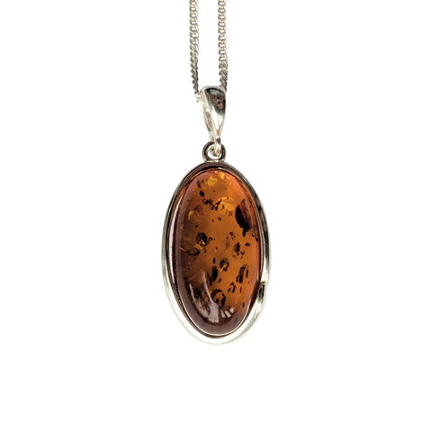 Naranja Amber Silver Pendant and Chain