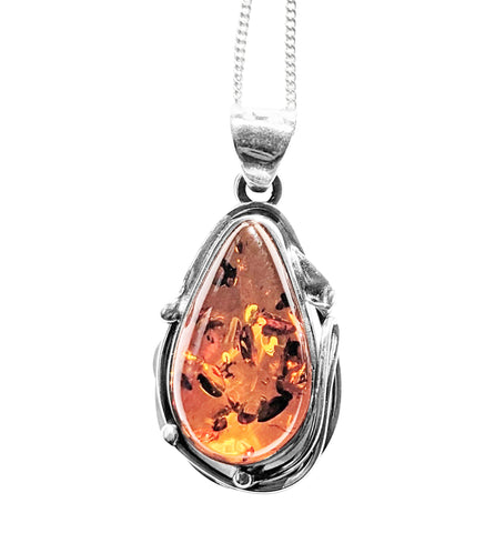 Kallis Amber Silver Pendant and Chain