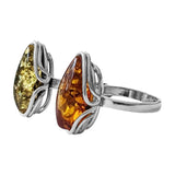 Kagayaku Green Amber Silver Ring