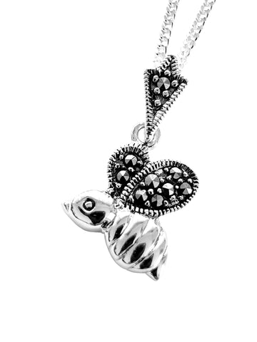 Marcasite silver bee pendant and chain