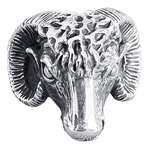 Silver Ram`s Head Ring