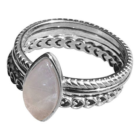 Three tone Rose Quartz Silver Ring