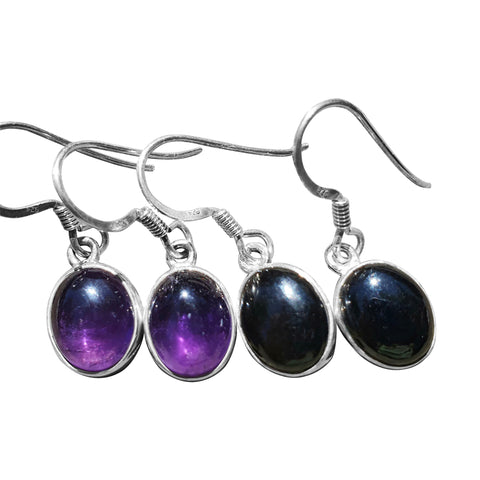 Oval Cabocon and Silver Earrings