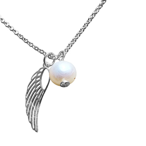 Winged Pearl Necklace with Adjustable Chain