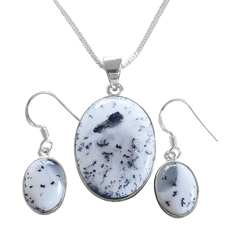 Merlinite Mottled Pendant and Earrings