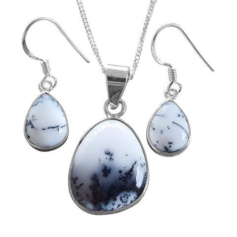 Merlinite Monochrome Pendant and Earrings