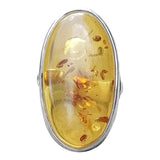 Elongated Cognac Amber  Silver Ring