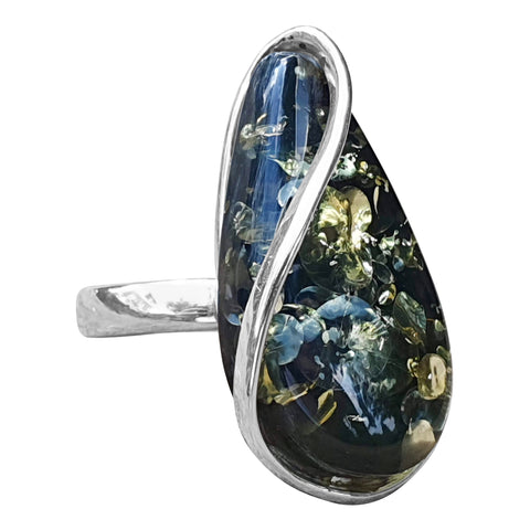 Green Amber Swoop Ring