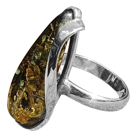 Green Amber Scroll Ring