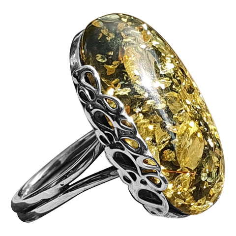 Green Amber Reflection Ring