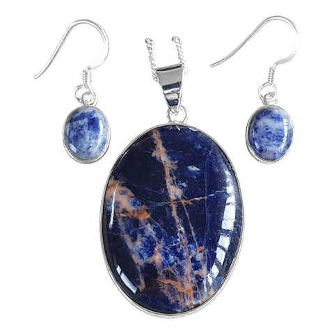 Sodalite Oval Pendant and Earrings