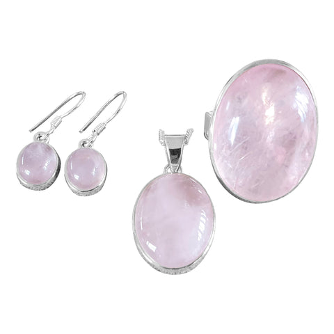 Rose Quartz Trio, Pendant, Earrings ,Ring